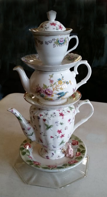 Stacked tea cup art.