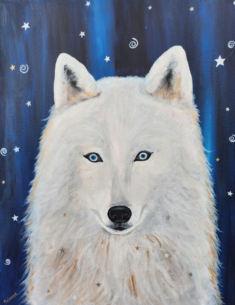 Wolf painting by Sabrina Leclerc at Coyote Trail Farm